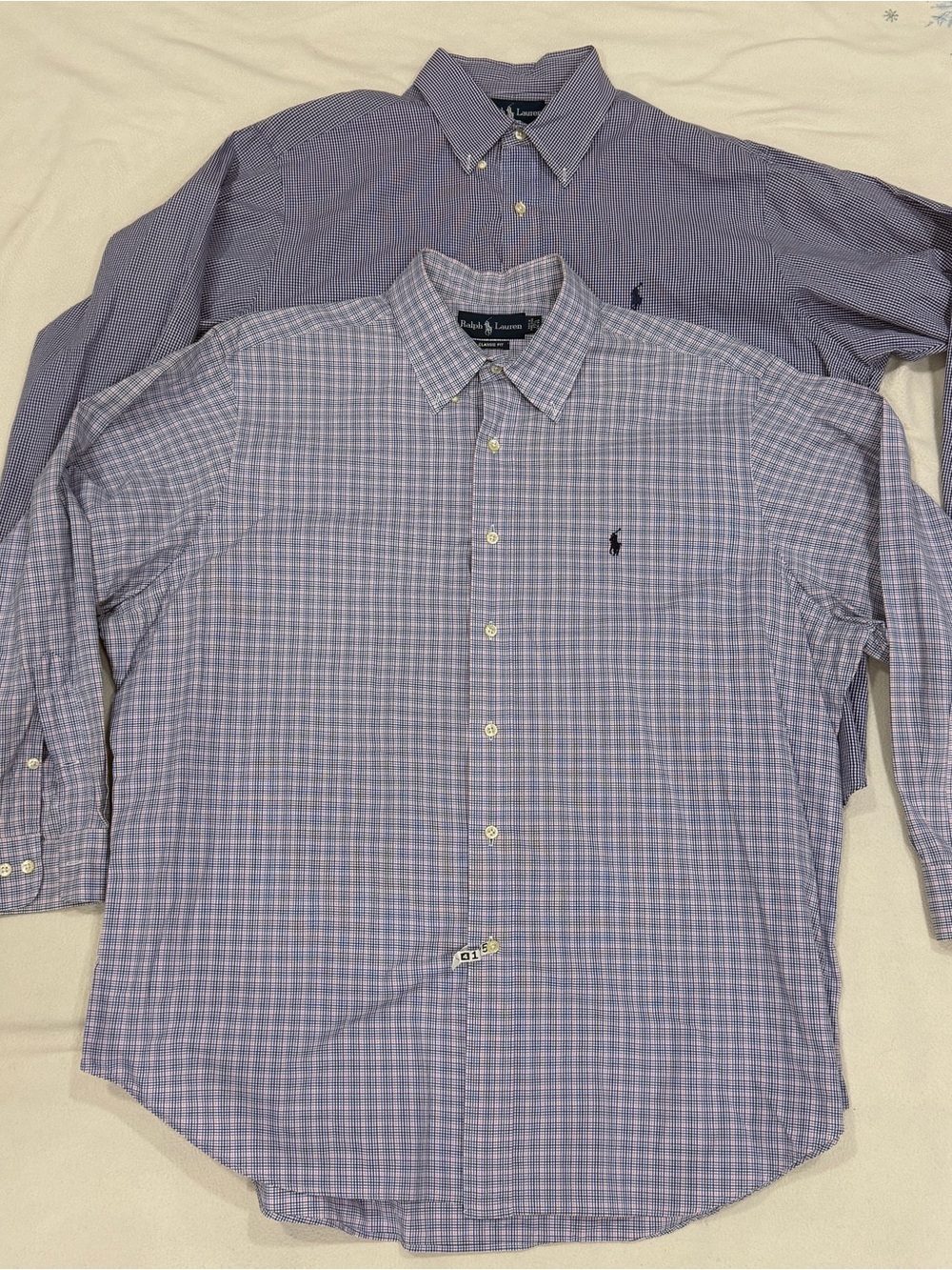 Ralph Lauren Lot of 2 Dress Shirts Mens Classic Fit Checkered 17 1/2 32/33